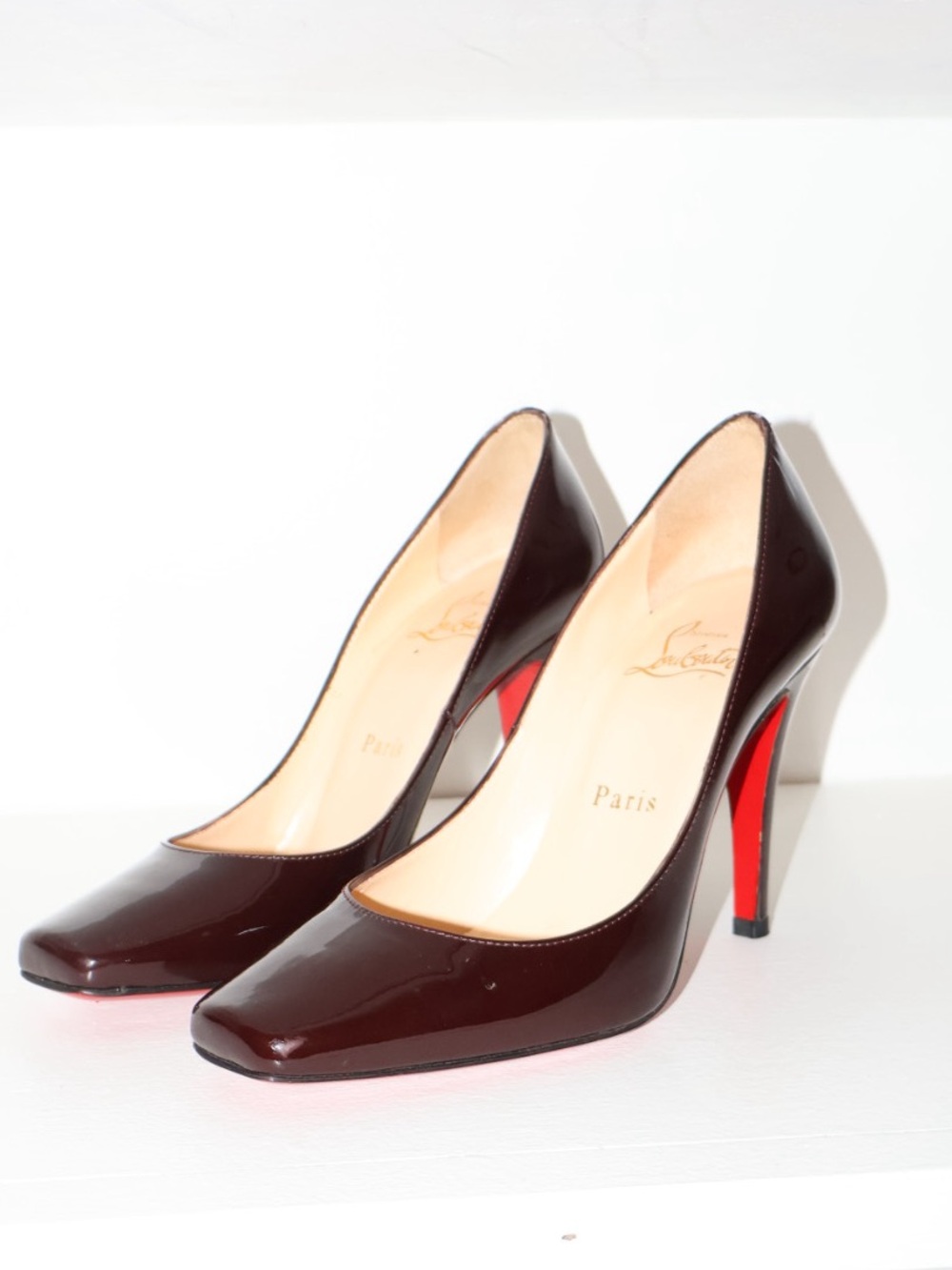 Christian Louboutin Square Toe Patent
Leather Pumps